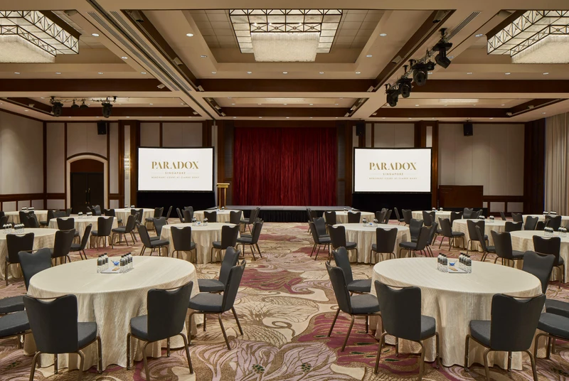 Paradox Singapore hotel ballroom cluster setup showing table arrangement