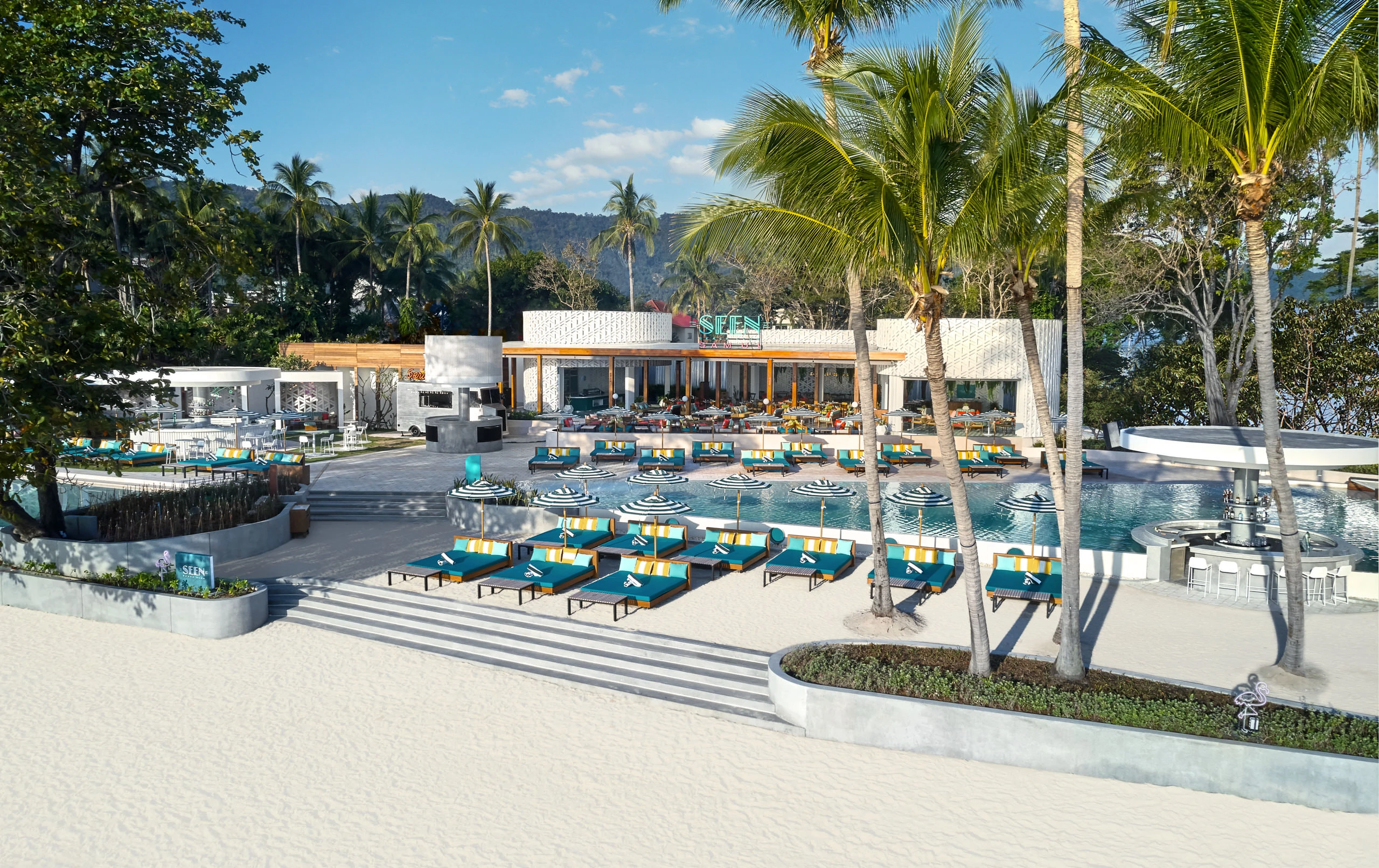 Seen Beach Club Koh Samui aerial overview of venue and beach